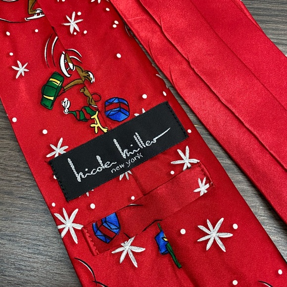 Nicole Miller Red Christmas Reindeer Pattern Tie - Picture 3 of 4